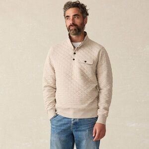 Faherty Epic Quilted Fleece Pullover Shirt Oatmeal Melange